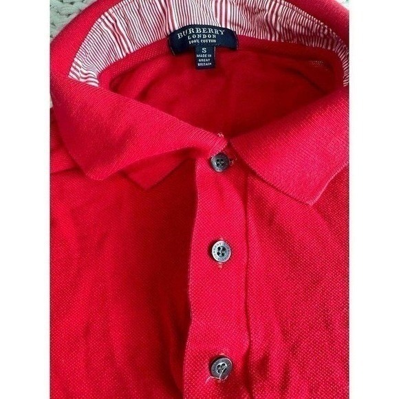 Burberry London Red 100 Cotton Short Sleeve Polo Shirt Women's Size S - Picture 3 of 7